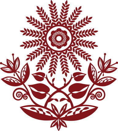 Symmetrical red floral pattern vytynanka