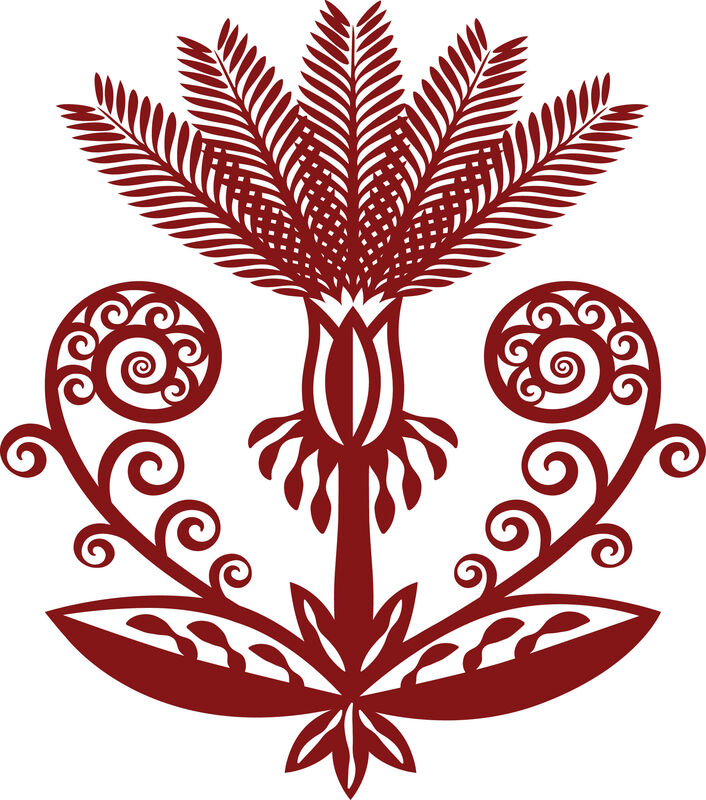 Symmetrical red fern and koru vytynanka